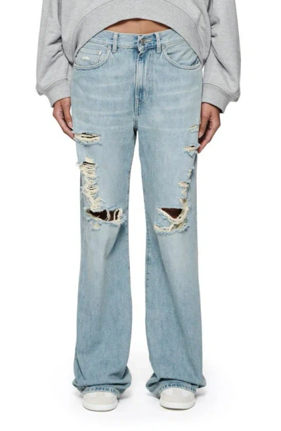 Purple Brand Destroyed Wide Leg Jeans In Light Indigo