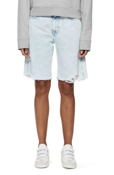 Purple Brand Destruction Raw Hem Bermuda Denim Shorts In Light Indigo