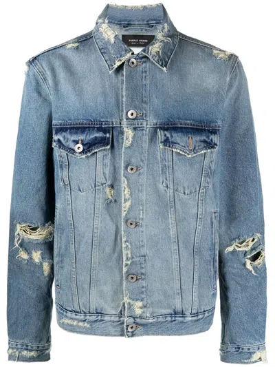Purple Brand Blue Distressed Denim Jacket In Indigo