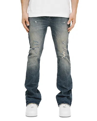 Purple Brand Distressed Flare Jeans In Mid Indigo