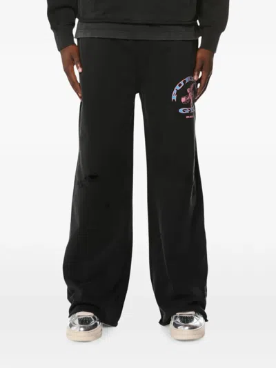 Purple Brand Distressed Graphic-print Track Pants In Black