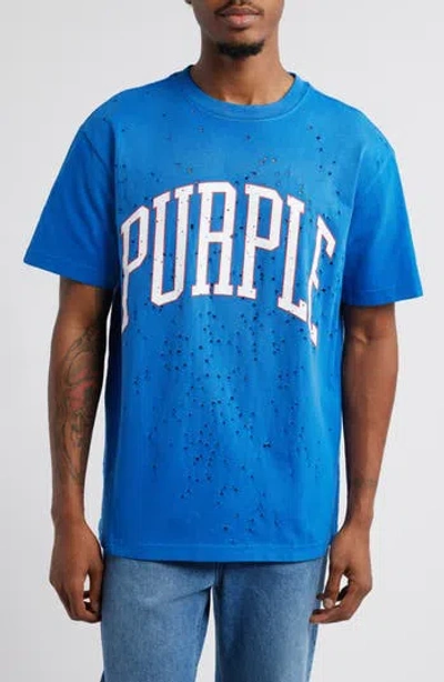 Purple Brand Distressed Heavyweight Cotton Graphic T-shirt In Blue