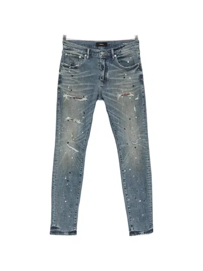 Purple Brand Distressed Paint-splatter Skinny Jeans In Blue