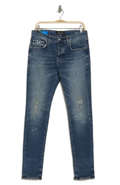 Purple Brand Distressed Skinny Jeans In Torn Dk Indigo Paint