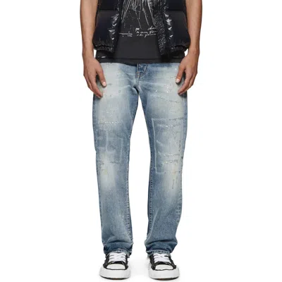 Purple Brand Distressed Straight Leg Jeans In Mid Indigo Shadow Repair