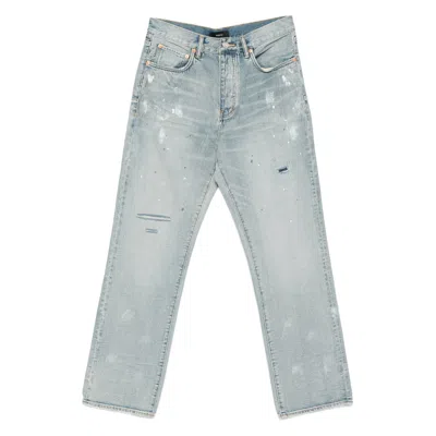 Purple Brand Relaxed Fit Light Blue Denim Jeans With Distressed Detailing