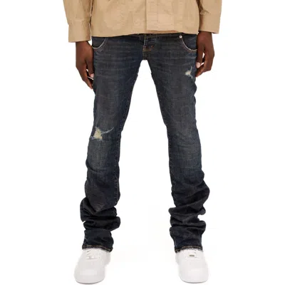 Purple Brand Double Waist Flare Jeans In Dark Indigo