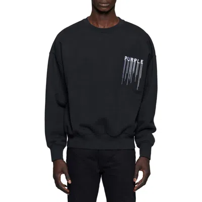Purple Brand Drip Logo Embroidered Heavyweight Fleece Sweatshirt In Black