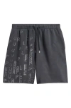 Purple Brand Embellished Logo Raw Hem Fleece Drawstring Shorts In Black