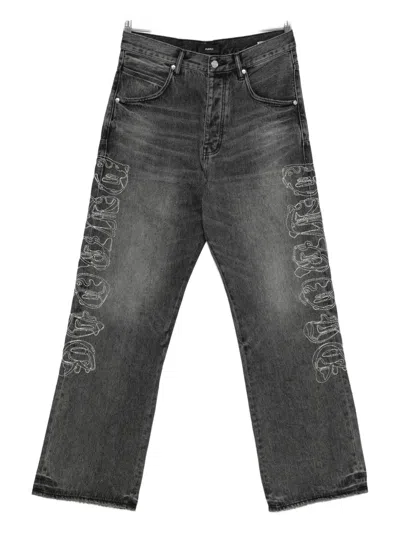 Purple Brand Embroidered Wide-leg Jeans In Black