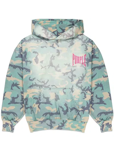 Purple Brand Logo-print Camo-print Hoodie In Blue