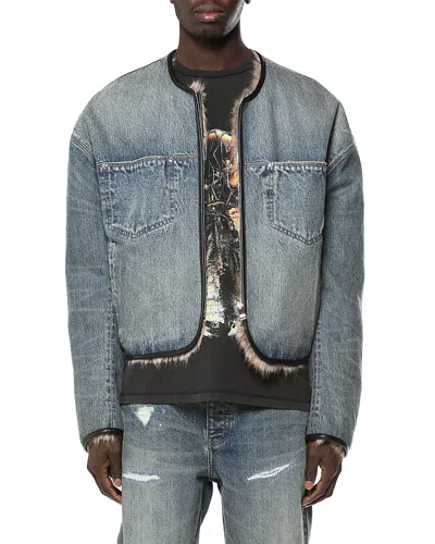 Purple Brand Faux Fur Cotton Denim Jacket In Blue