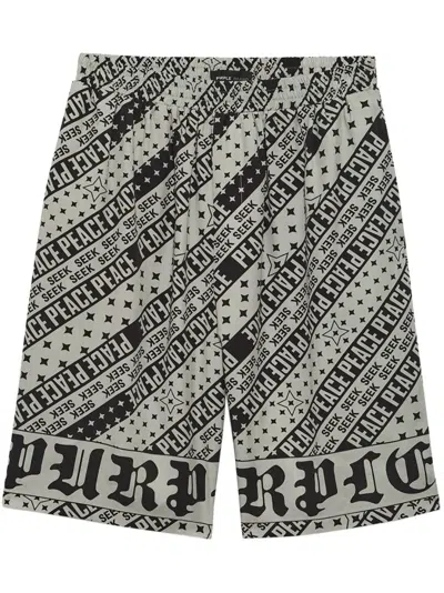 Purple Brand Flag Bandana Bermuda Shorts In Grey