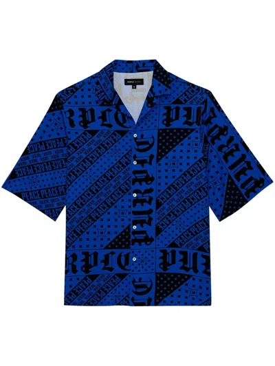 Purple Brand Flag Bandana Button-up Cotton Shirt In Blue