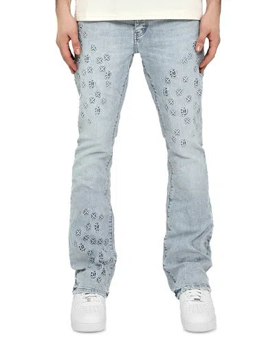 Purple Brand Flare Mono Embossed Jeans In Light Indigo In Blue