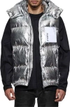Purple Brand Foil Down Puffer Vest In Silver