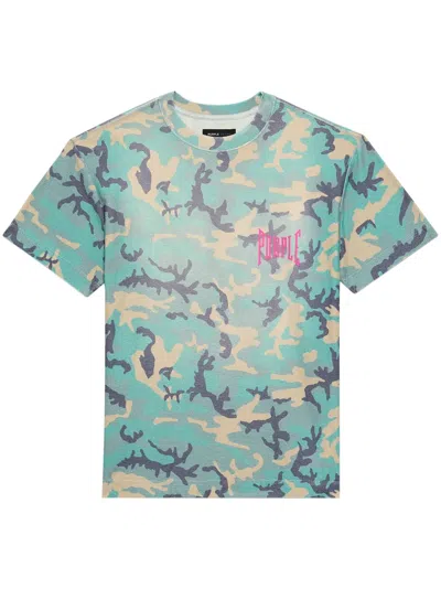 Purple Brand Graphic-print Embroidered-logo Cotton T-shirt In Blue
