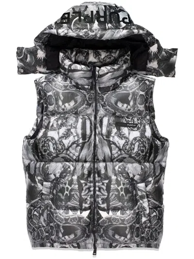 Purple Brand Graphic-print Puffer Vest In Grey