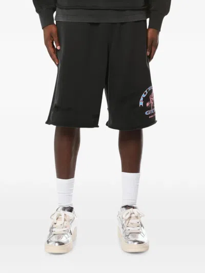 Purple Brand Graphic-print Distressed Shorts In Black