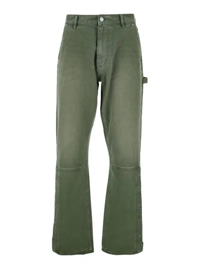 Purple Brand Green Pants With Logo Patch On The Rear And Automatic Buttons In Fabric Man