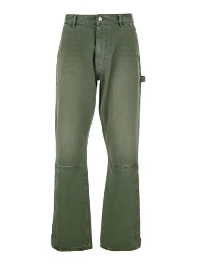 PURPLE BRAND GREEN PANTS WITH LOGO PATCH ON THE REAR AND AUTOMATIC BUTTONS IN FABRIC MAN