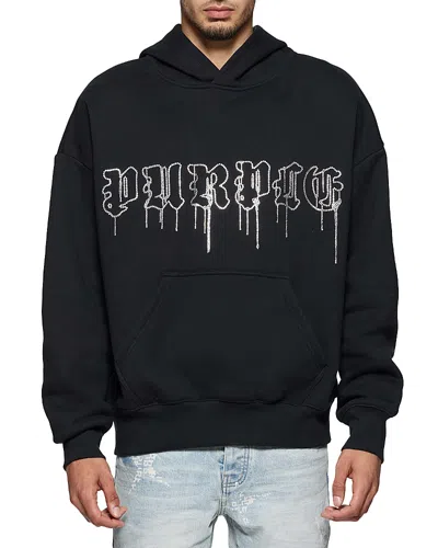 Purple Brand Heavy Weight Fleece Crystal Embellished Logo Hoodie In Black