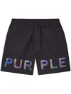 Purple Brand Holographic Wordmark Shorts In Schwarz