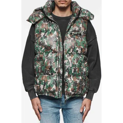 Purple Brand Hooded Down Puffer Vest In Green