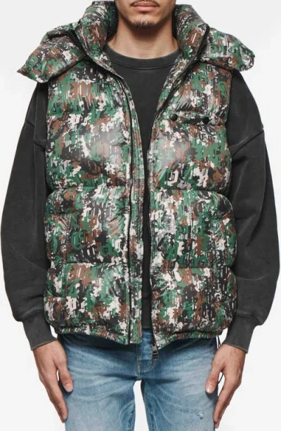Purple Brand Hooded Down Puffer Vest In Aop