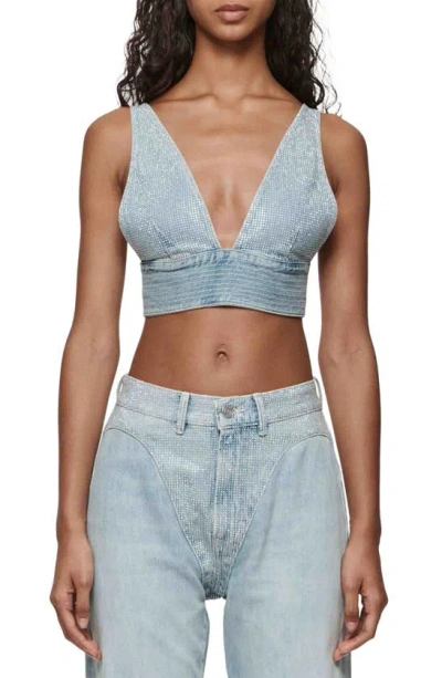 Purple Brand Hotfix Studded Denim Crop Top In Light Indigo