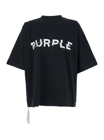 PURPLE BRAND BLACK CREWNECK T-SHIRT WITH MAXI LOGO LETTERING ON THE FRONT IN COTTON MAN
