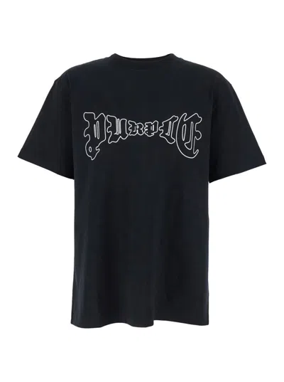 PURPLE BRAND BLACK CREWNECK T-SHIRT WITH LOGO PRINT ON THE FRONT IN COTTON MAN