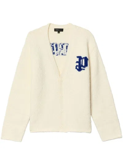 Purple Brand Intarsia-knit Logo Cardigan In White