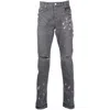 Purple Brand Distressed Paint-splatter Slim Fit Jeans In Grey