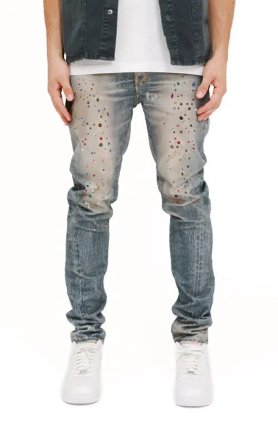 Purple Brand Jewel Embellished Skinny Fit Stretch Jeans In Blue