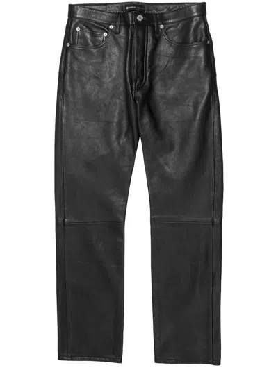 Purple Brand Leather Straight-leg Trousers In Black