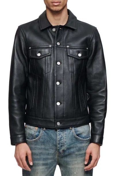 Purple Brand Leather Trucker Jacket In Black