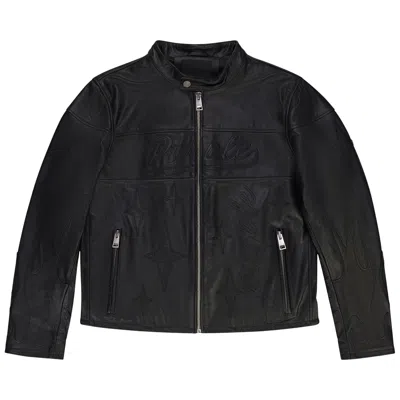 Pre-owned Purple Brand Leather Zip Moto Jacket 'black' | Men's Size M