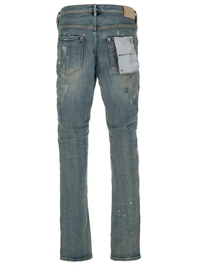 Purple Brand Light Blue Five Pockets Skinny Jeans With Paint Stains In Cotton Denim Man