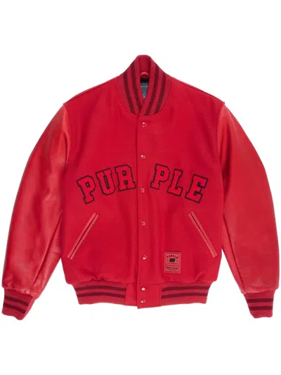 Purple Brand Men's Varsity Logo Melton Bomber Jacket In Red
