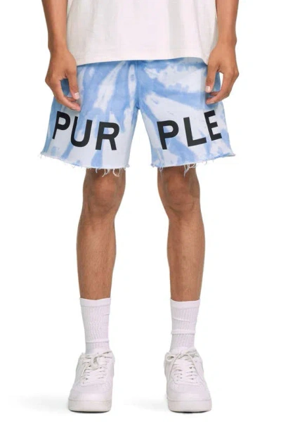 Purple Brand Logo Cotton Graphic Fleece Sweat Shorts In Blue Tie Dye
