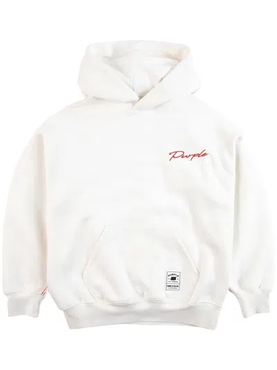 Purple Brand Logo-detail Cotton Hoodie In White