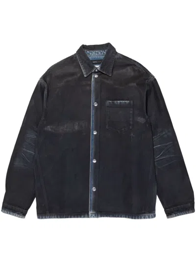 Purple Brand Men's Coated Graphic Logo Cotton Long-sleeve Shirt In Black
