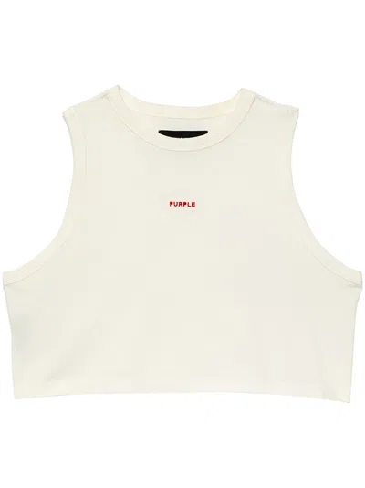 Purple Brand Logo-embroidered Cropped Top In White