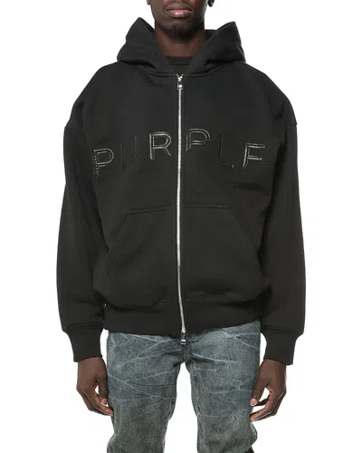 Purple Brand Logo Graphic Fleece Cotton Hoodie In Black