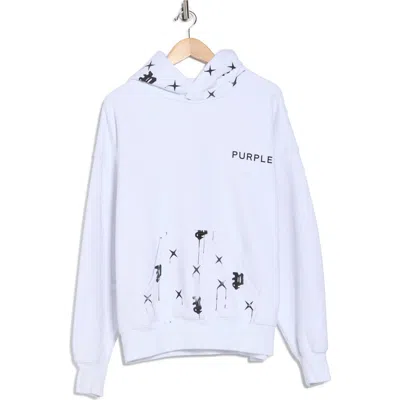 Purple Brand Logo Graphic Fleece Hoodie In White