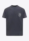 Purple Brand Black Crewneck T-shirt With Embroidered Logo On The Front In Green
