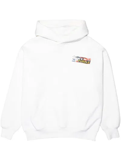 Purple Brand Logo-print Fleece Hoodie In White