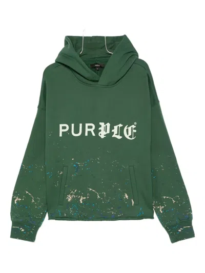 Purple Brand Logo-print Splatter-effect Hoodie In Green