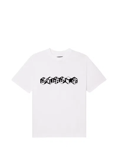 Purple Brand Block Logo Textured Cotton Jersey Graphic T-shirt In White